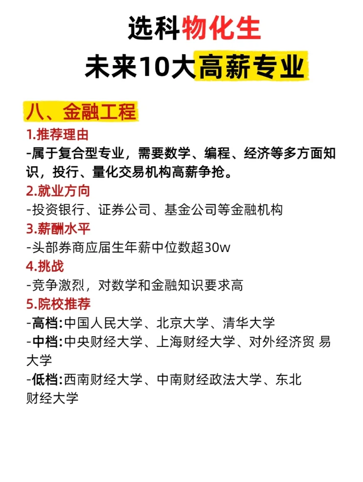 选科物化化未来十大高薪专业