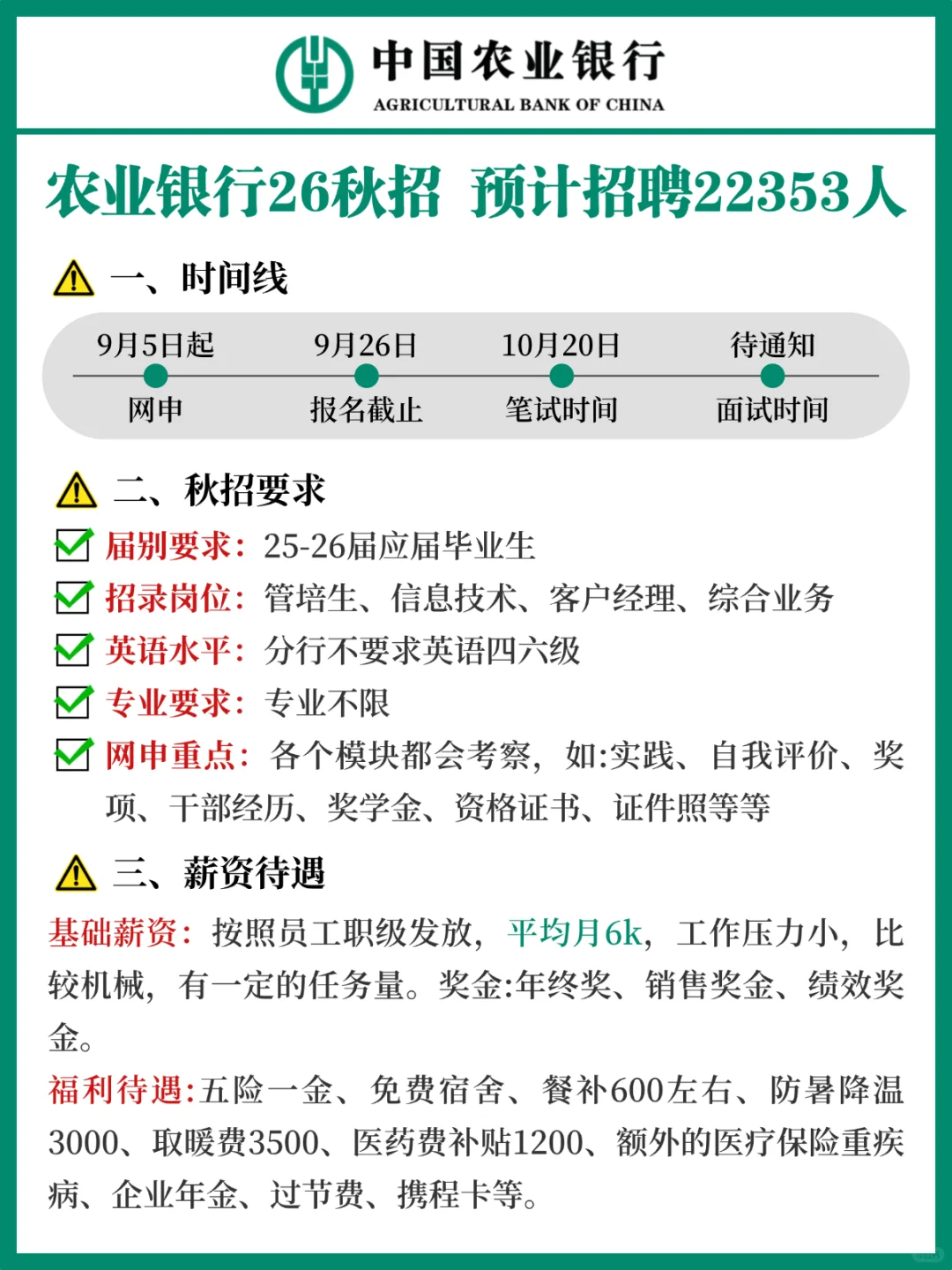 26农业银行秋招计划，25、26届可投
