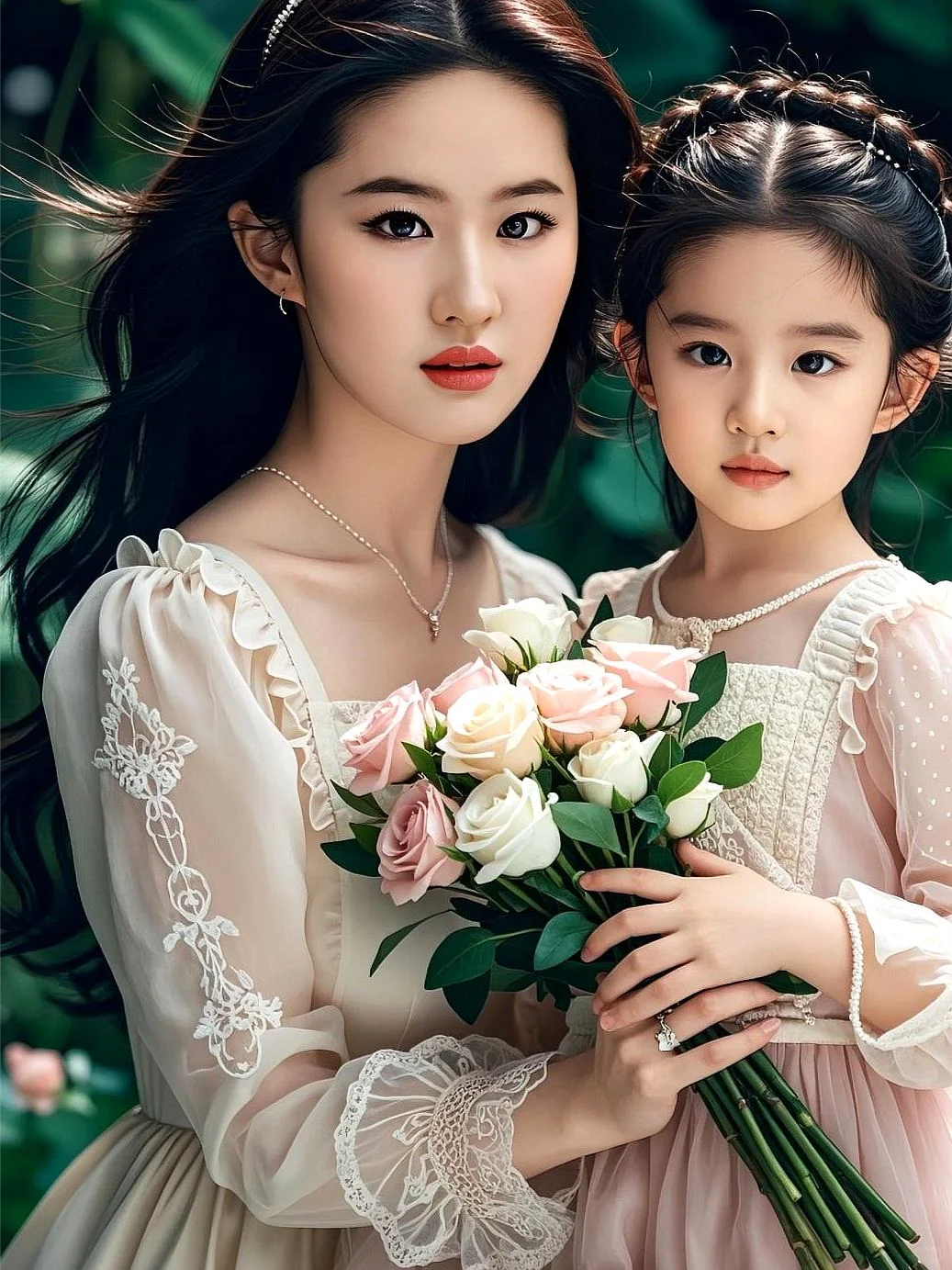大仙女和小仙女，刘亦菲生女儿得多可爱