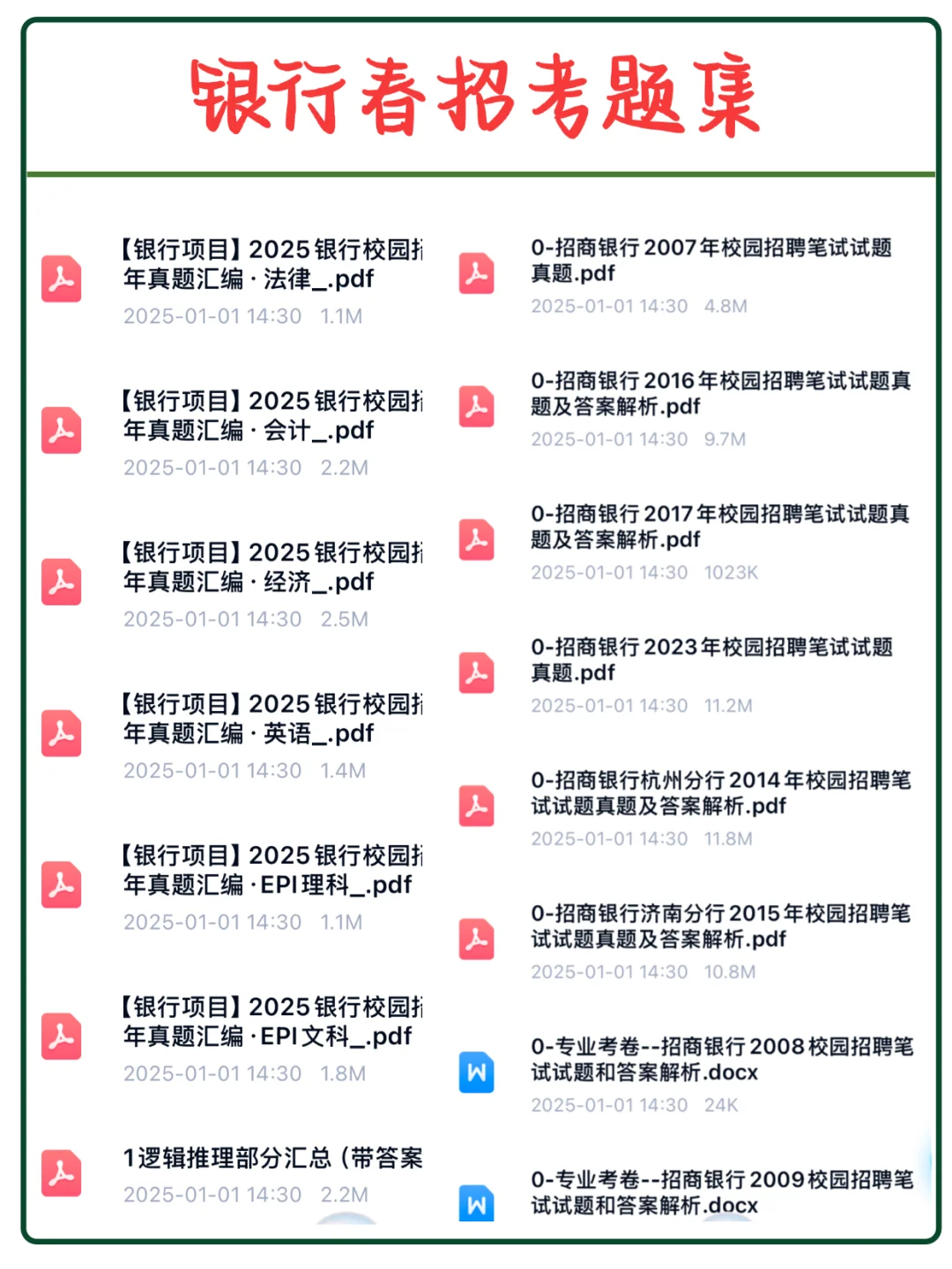 花了半天时间，终于把25银行春招信息整全了