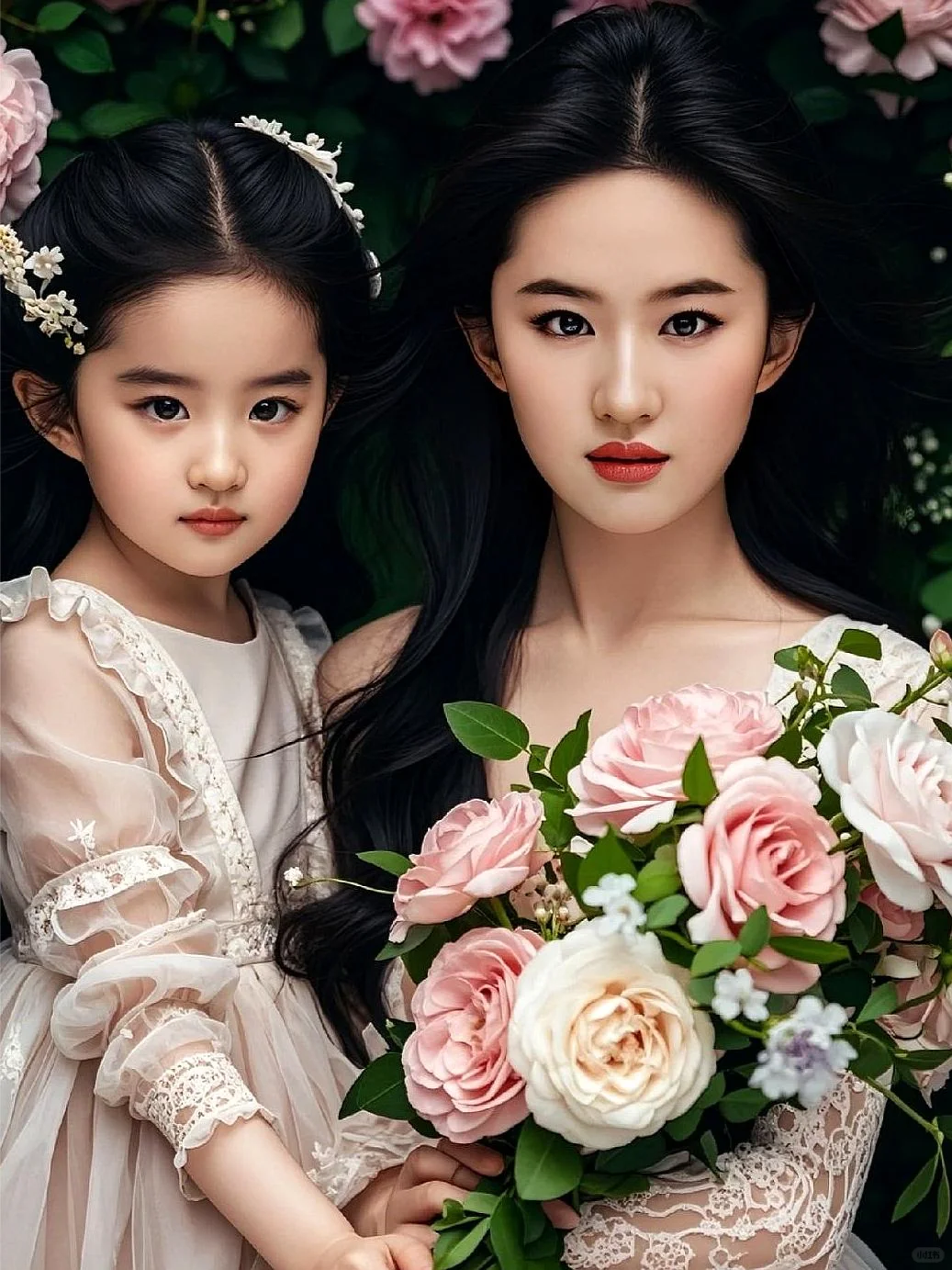 大仙女和小仙女，刘亦菲生女儿得多可爱