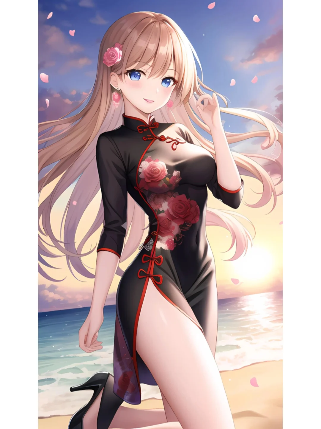 颜值担当no.26|美丽海边可爱小姑娘AI插画