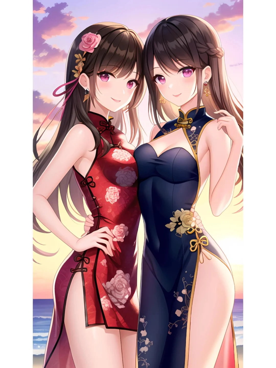 颜值担当no.26|美丽海边可爱小姑娘AI插画