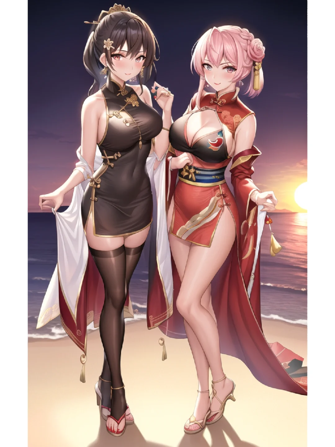 颜值担当no.26|美丽海边可爱小姑娘AI插画