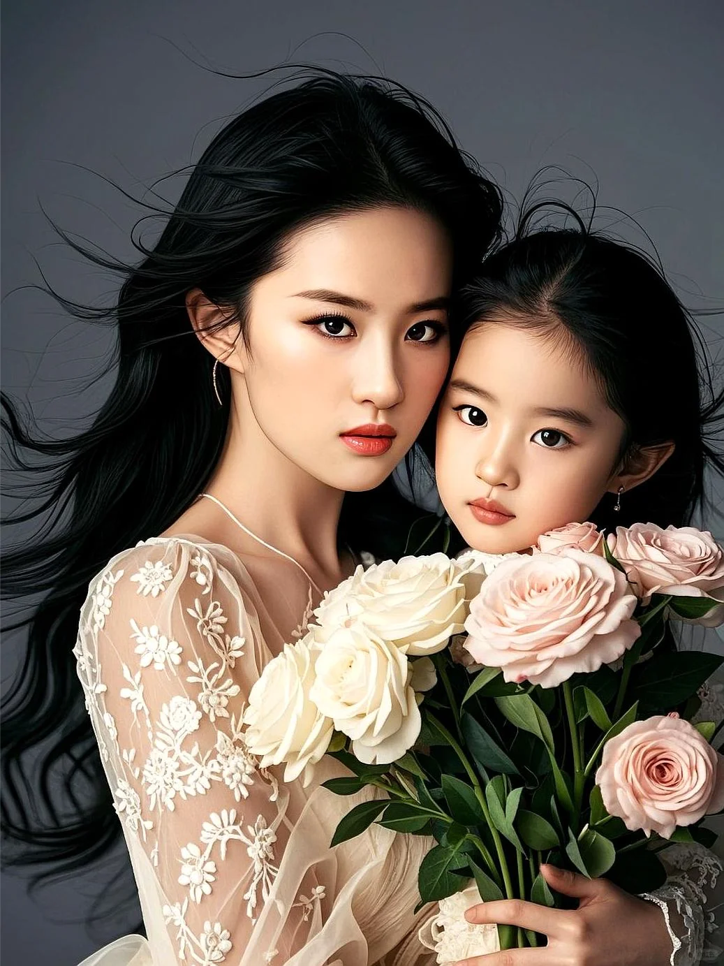 大仙女和小仙女，刘亦菲生女儿得多可爱