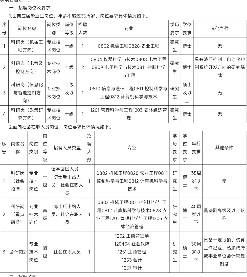 2025年农业农村部南京农业机械化研究所招聘