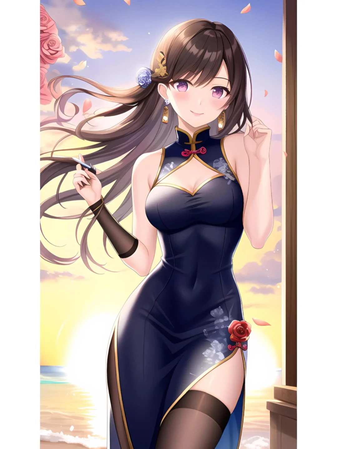 颜值担当no.26|美丽海边可爱小姑娘AI插画
