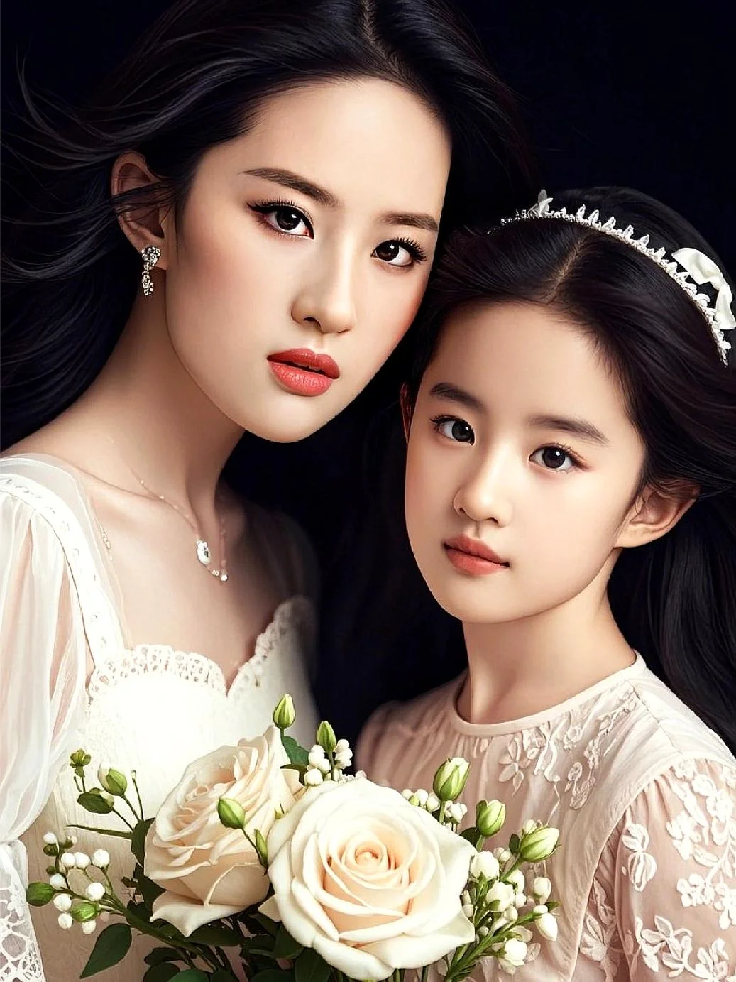 大仙女和小仙女，刘亦菲生女儿得多可爱