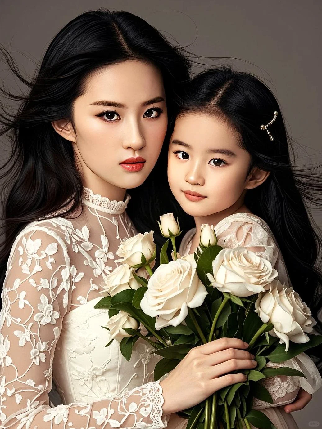 大仙女和小仙女，刘亦菲生女儿得多可爱