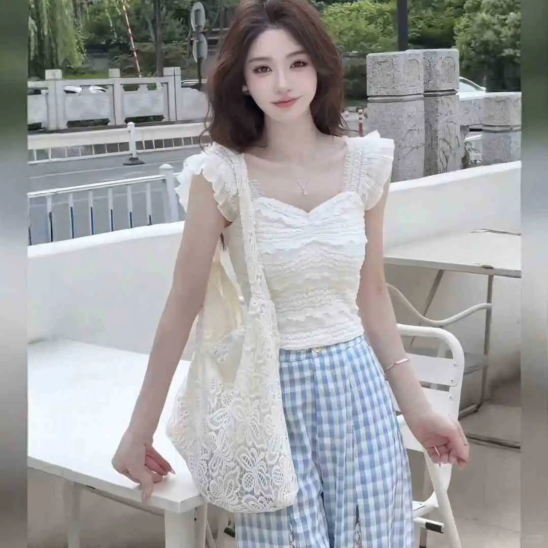 法式纯欲飞飞袖蕾丝吊带背心✨绝美出街神器