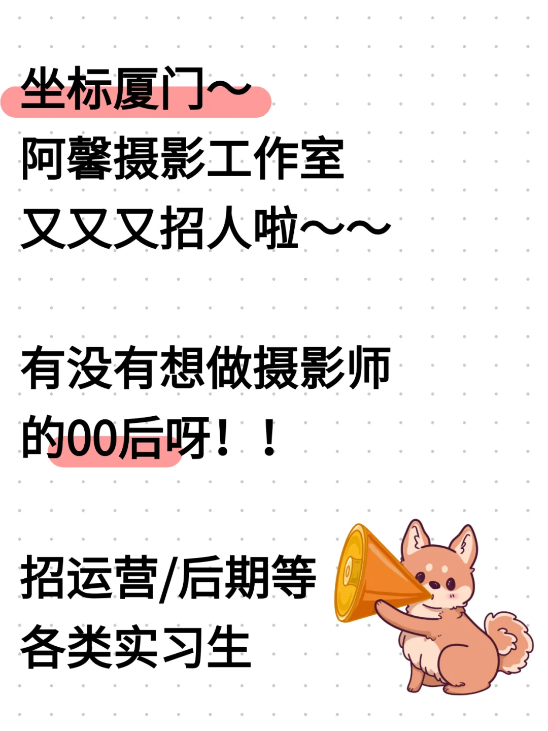 厦门!招一些小助理,和各种实习生~