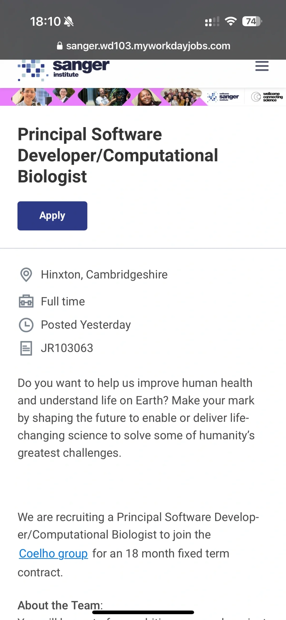 转:??Wellcome Sanger Institute职位