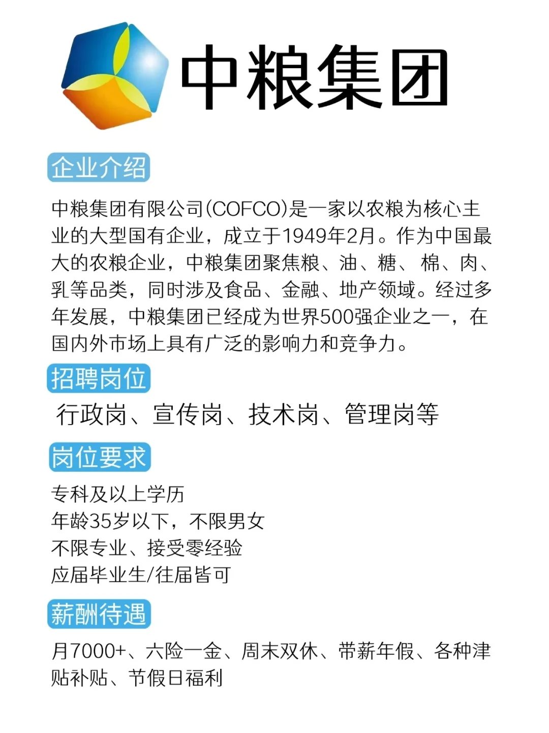 加入中粮集团的机会来了!