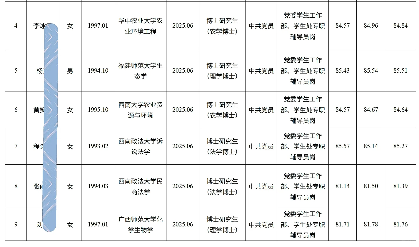 重庆理工大学考核招聘人员公示（第五批）