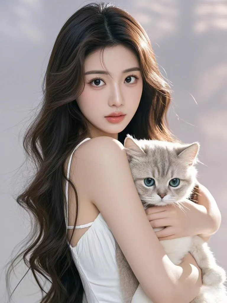 抱只猫，许个愿～猫猫咖喱，美女颜值自拍照