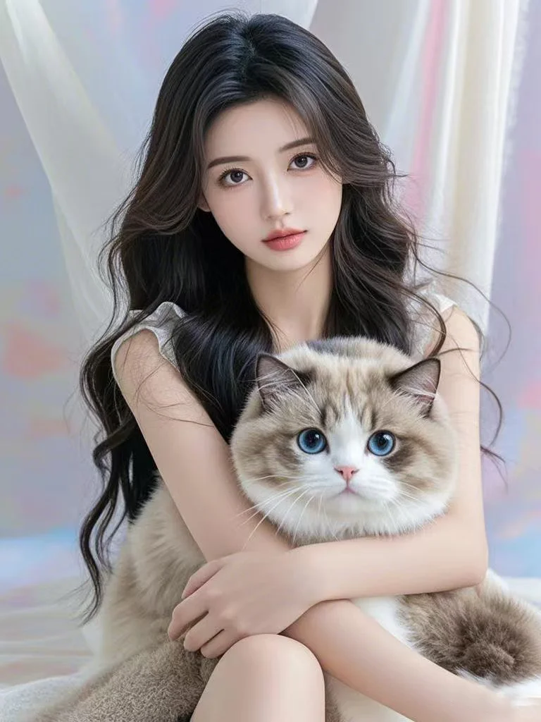 抱只猫，许个愿～猫猫咖喱，美女颜值自拍照