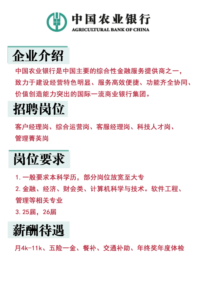 加入农业银行的机会来了!!