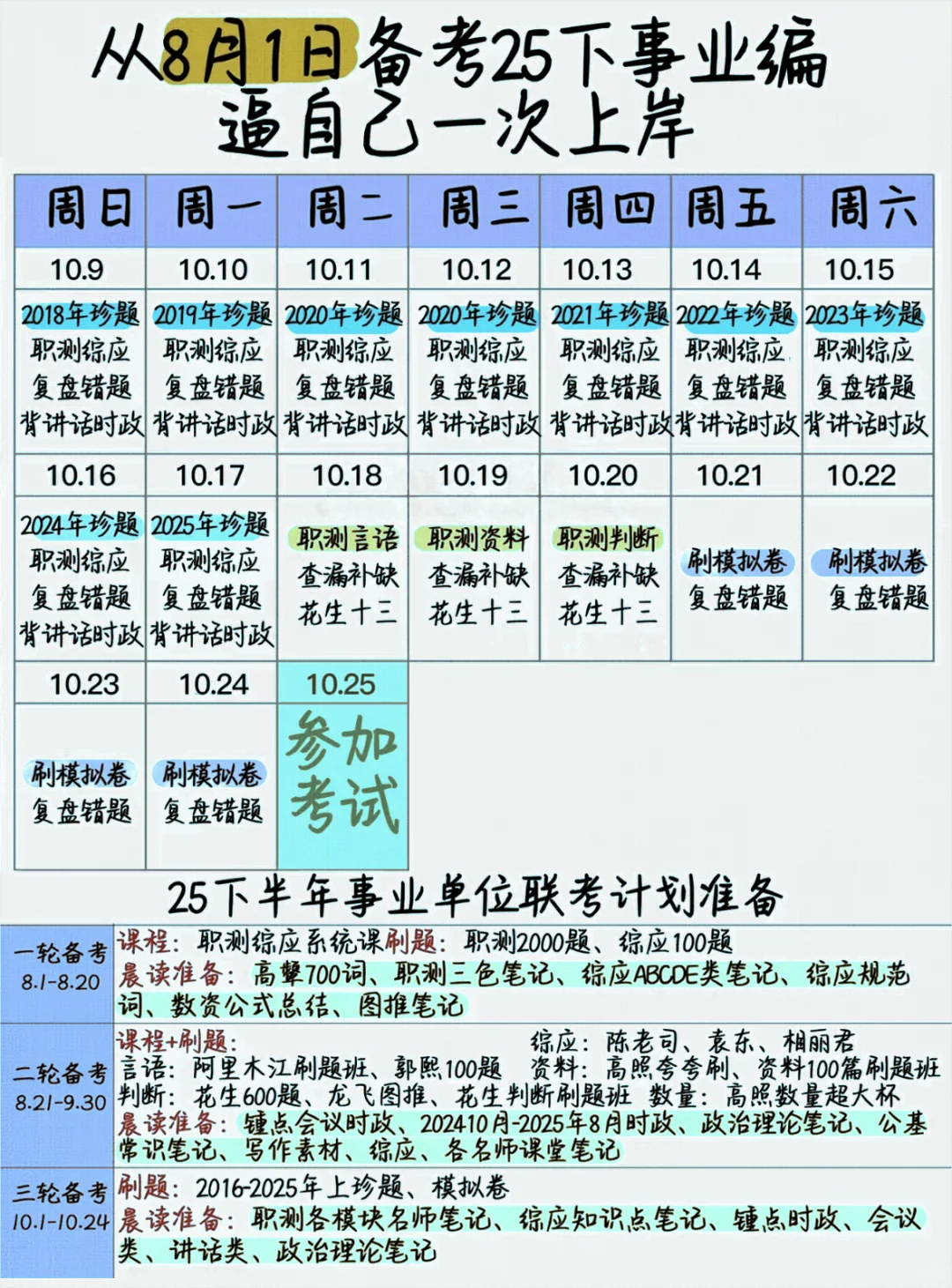 假如你从8月1日开始备考25下事业编攻略