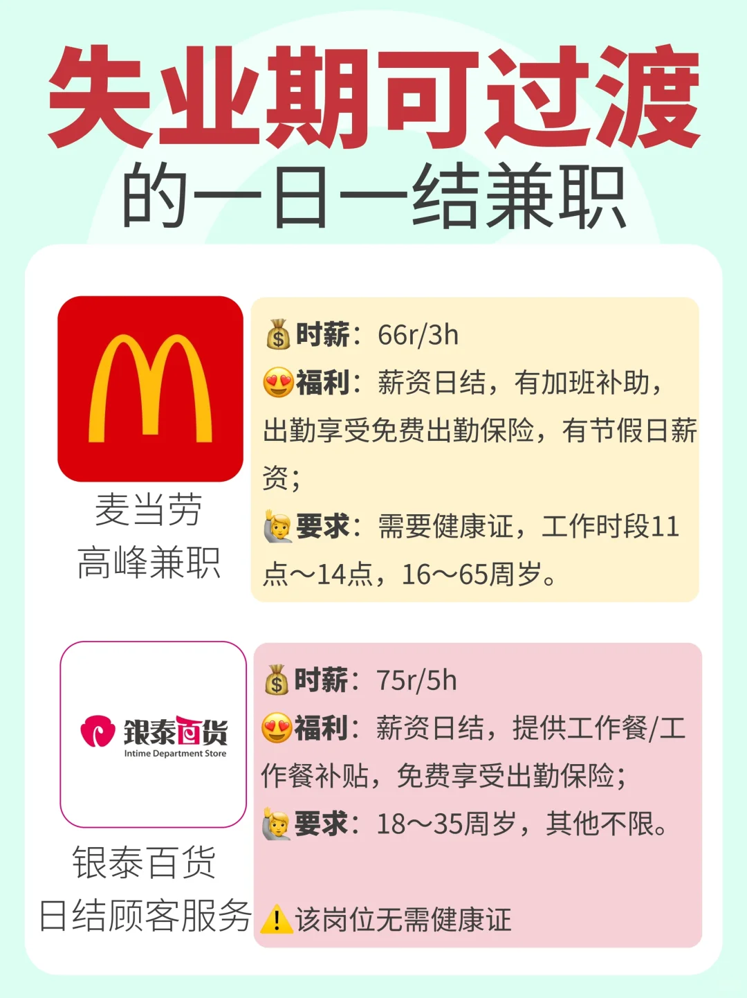 失业期可过渡的一日一结兼职?
