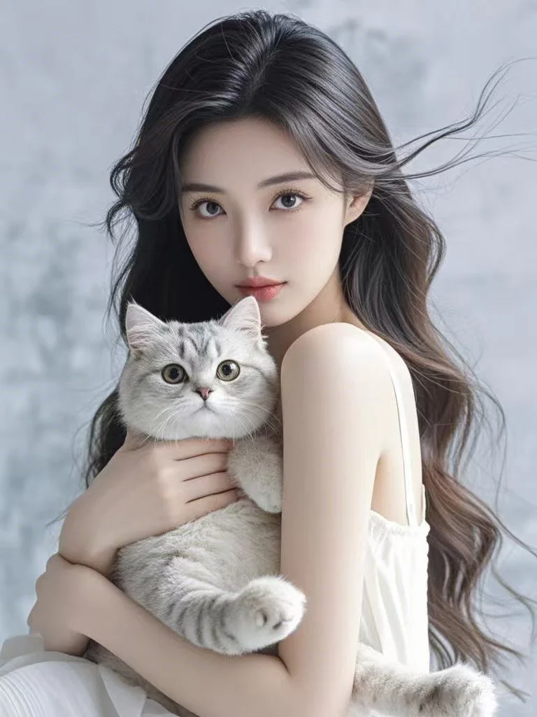 抱只猫，许个愿～猫猫咖喱，美女颜值自拍照