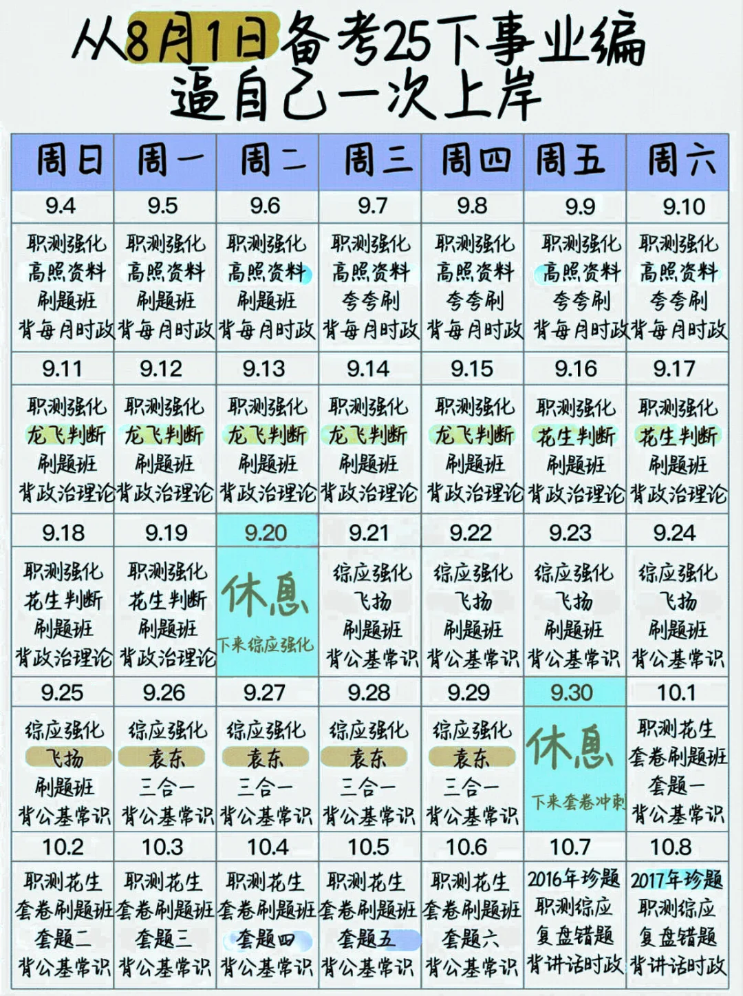 假如你从8月1日开始备考25下事业编攻略