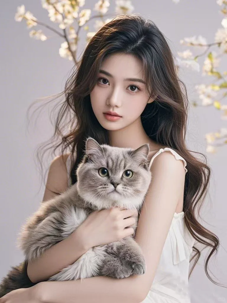 抱只猫，许个愿～猫猫咖喱，美女颜值自拍照