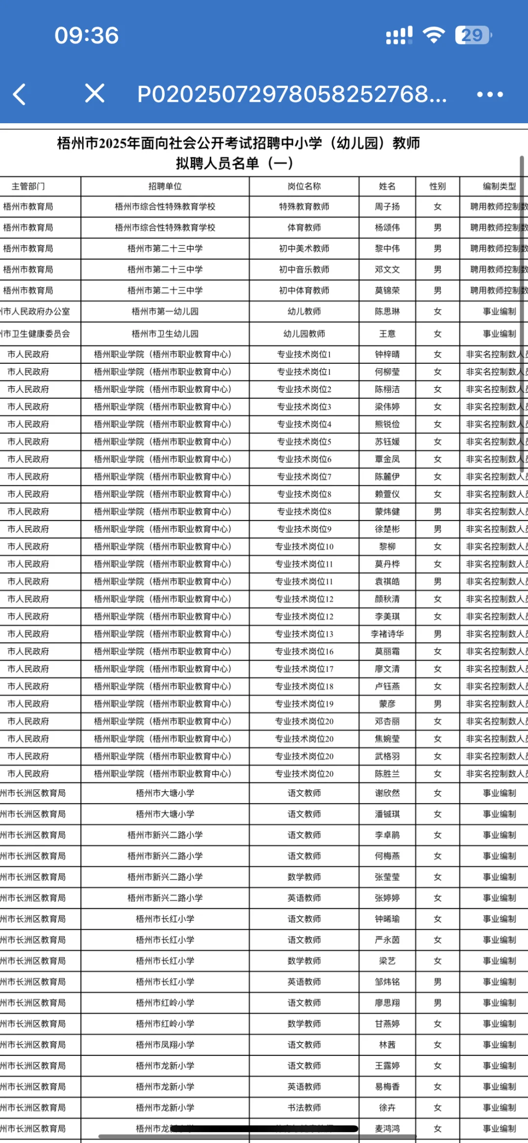 梧州中小学教师公示名单