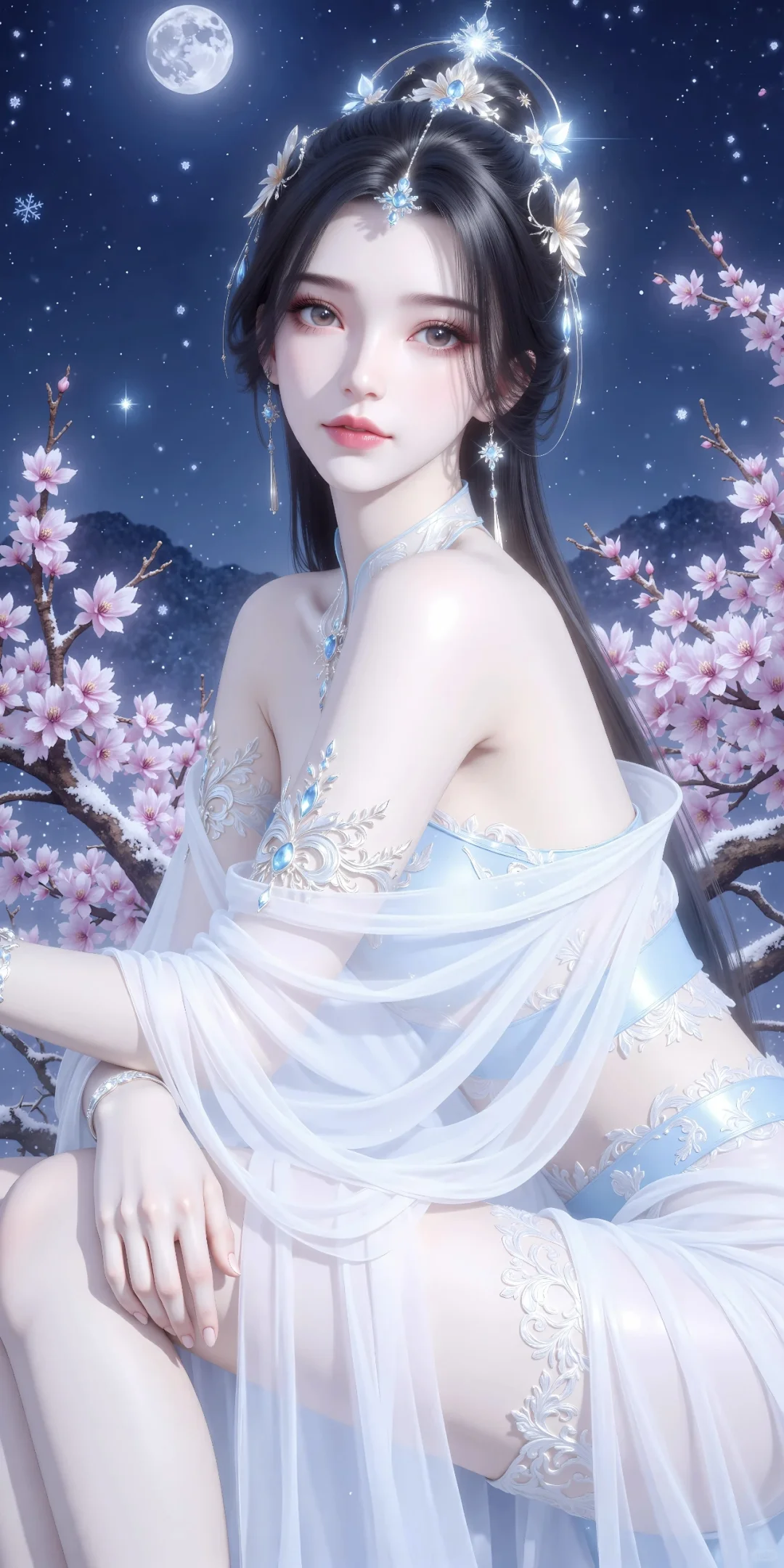 水墨月明素衣明眸清冷又明媚风姿卓越李慕婉