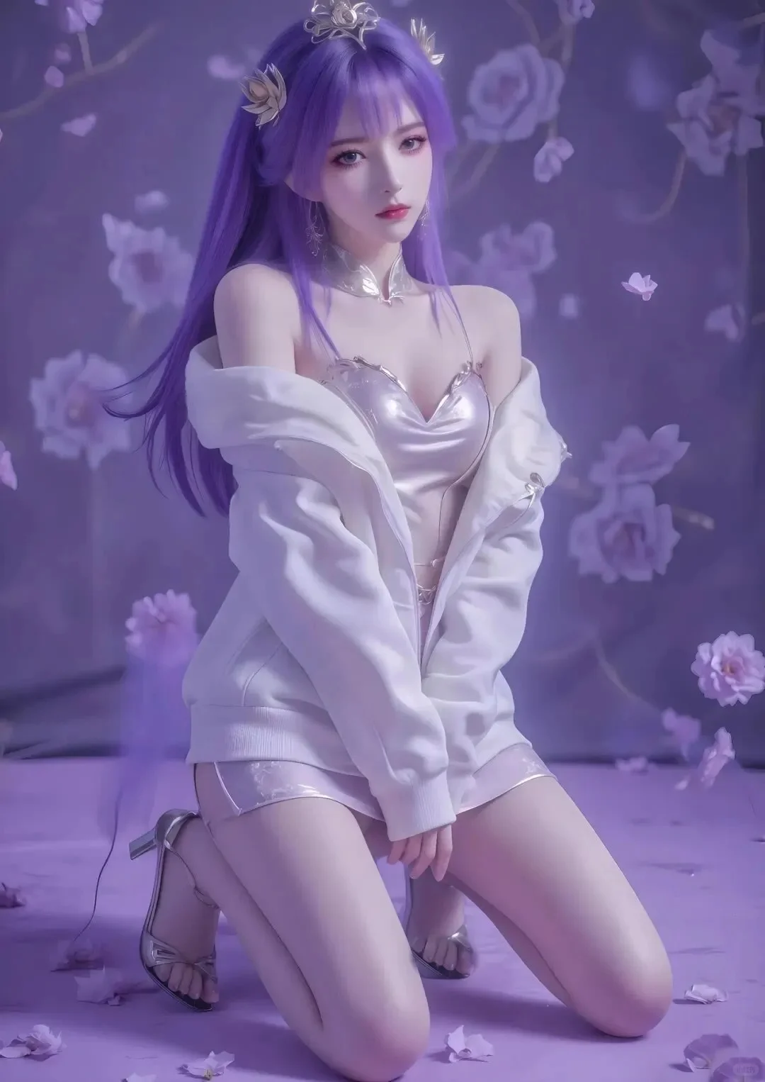 国漫女神图片（39紫衣紫发白衬衣玫瑰花版）