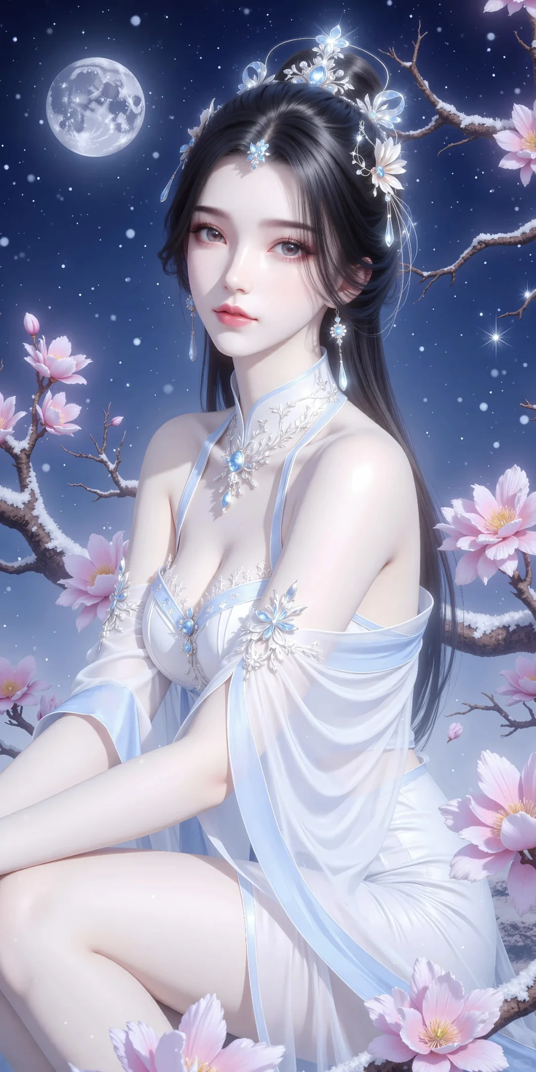 水墨月明素衣明眸清冷又明媚风姿卓越李慕婉