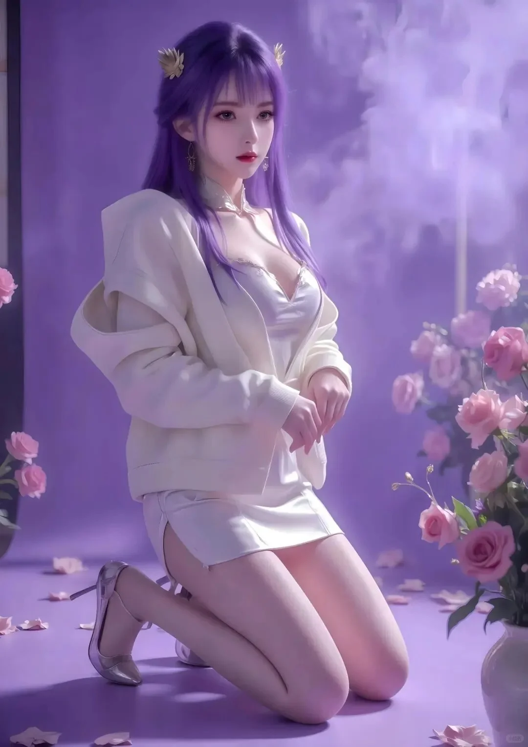 国漫女神图片（39紫衣紫发白衬衣玫瑰花版）