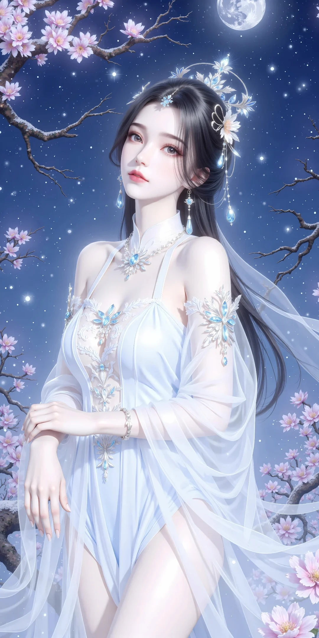 水墨月明素衣明眸清冷又明媚风姿卓越李慕婉