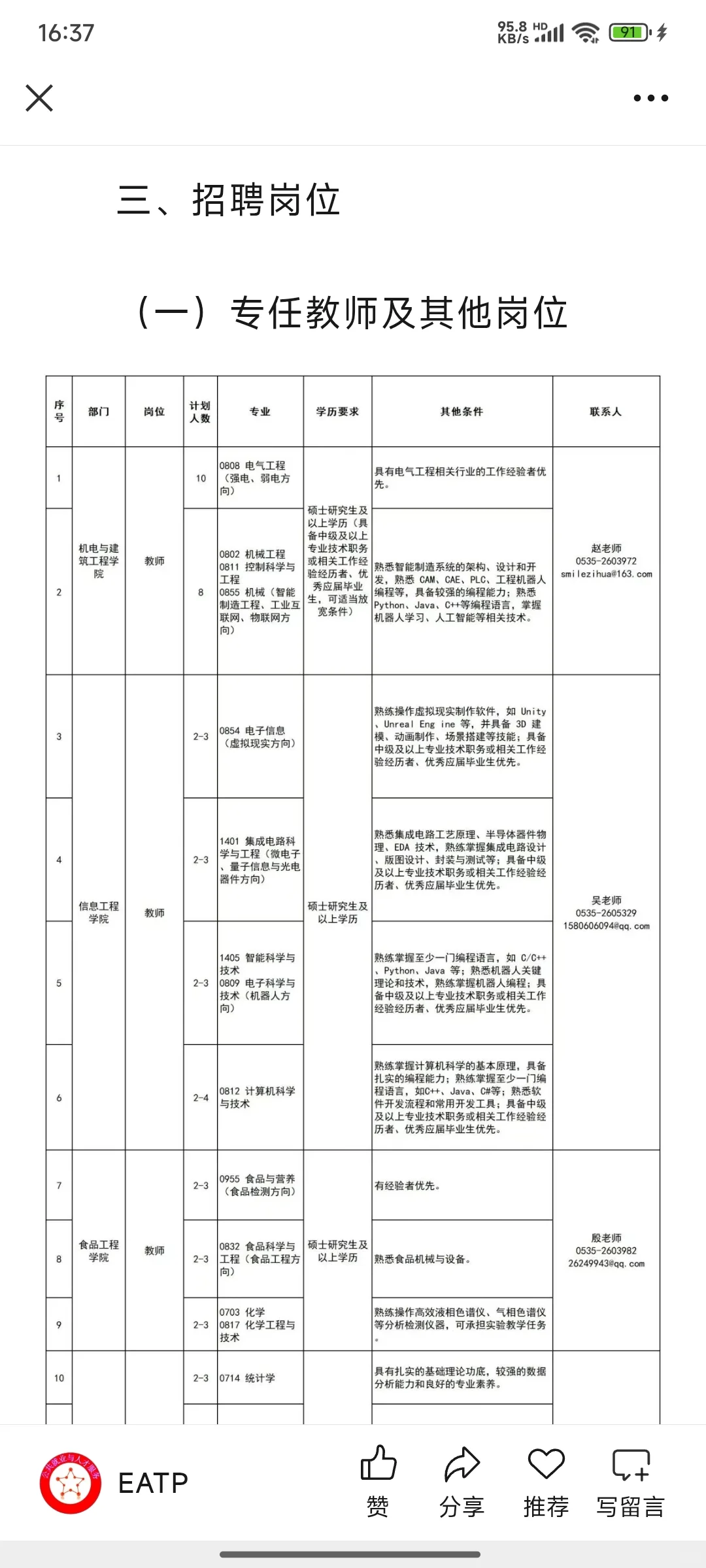 青岛农业大学海都学院2025年招聘