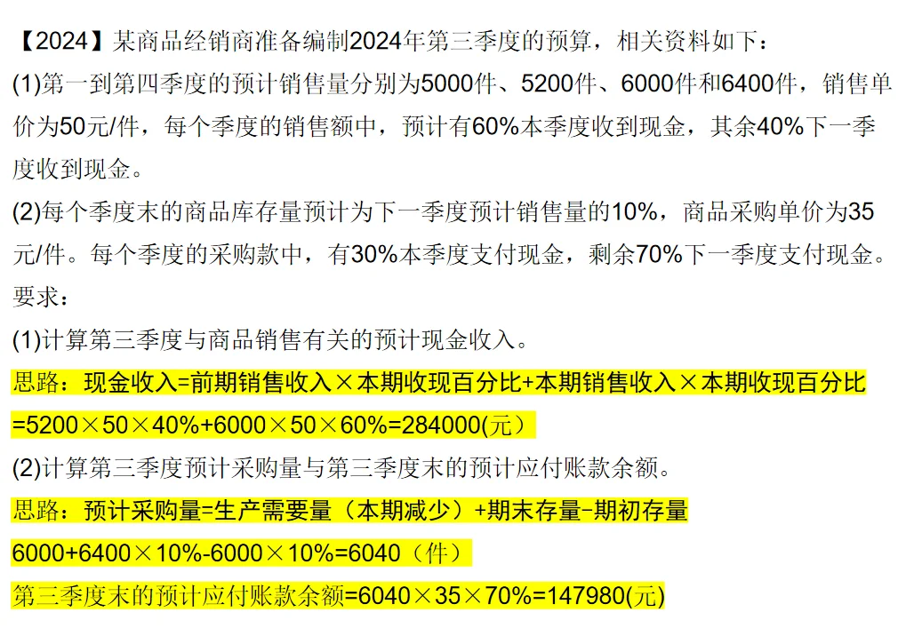 五分钟学会中级财管第三章预算编制计算题