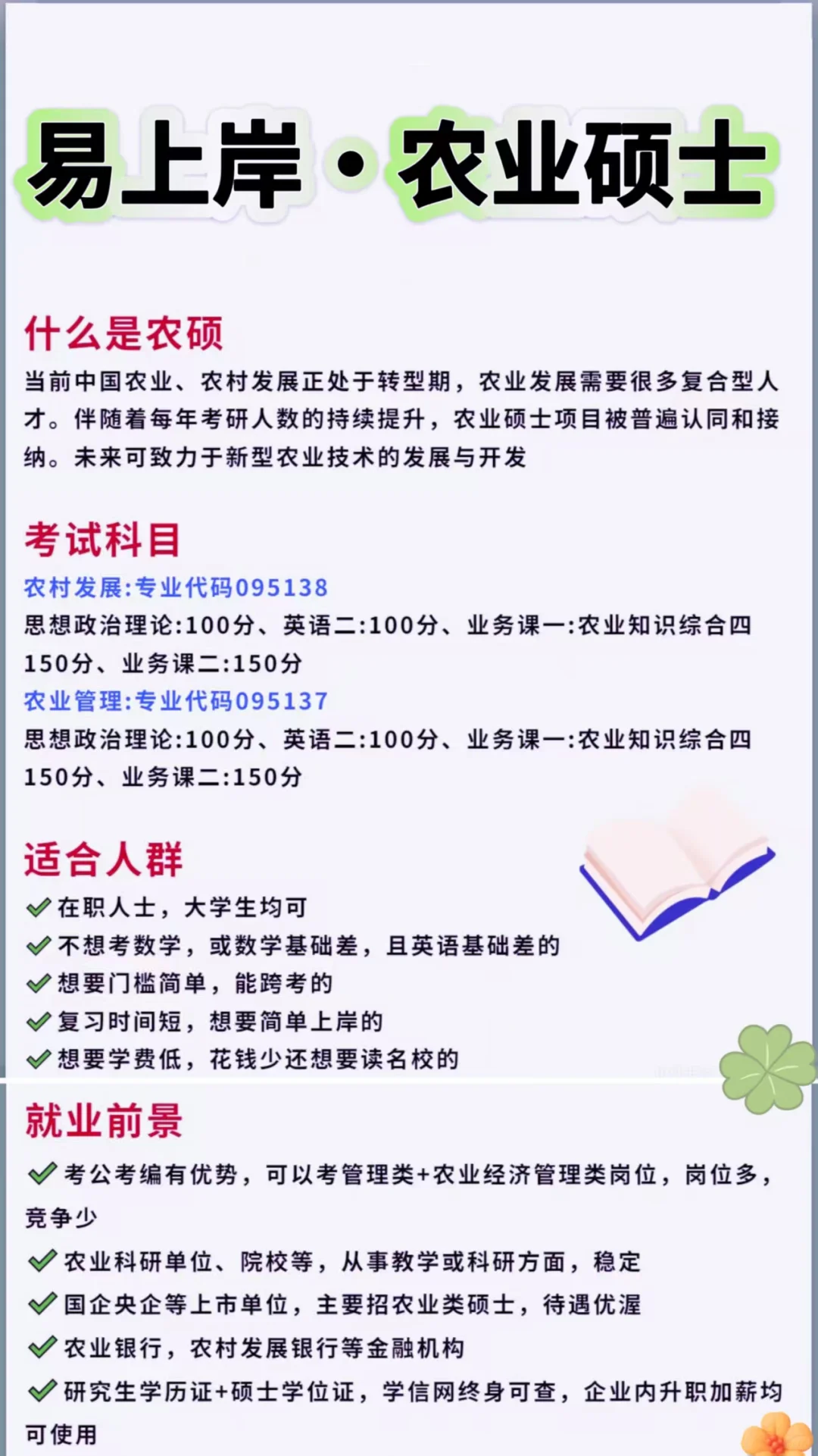 农业硕士、就业率高、就业广、不考数学、