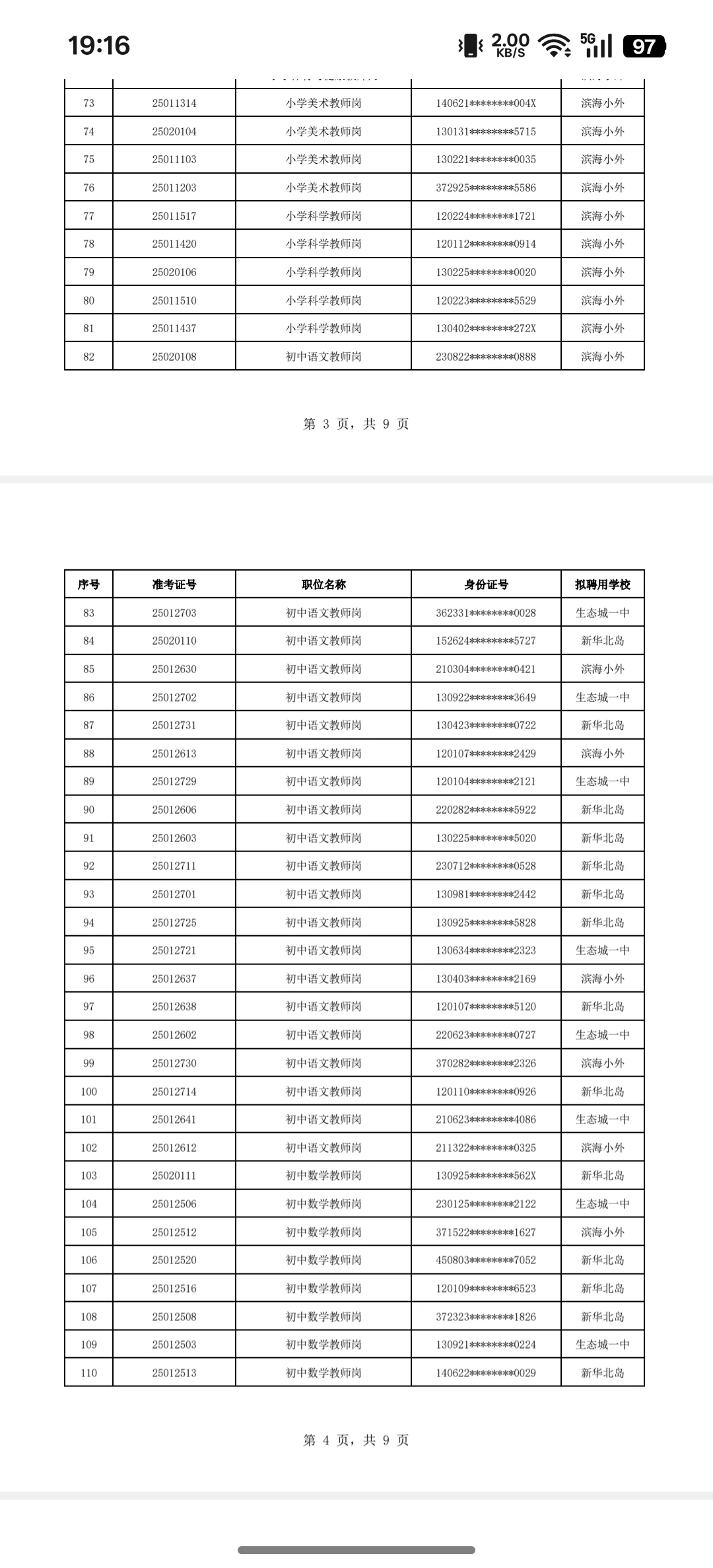 生态城教师招聘结果公示
