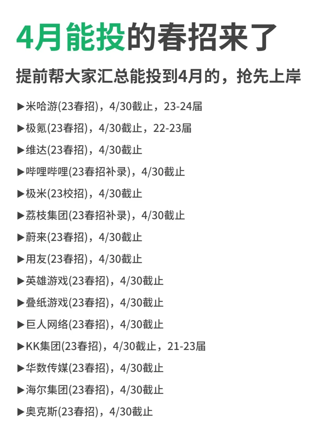 提前帮大家汇总了4月能投的春招