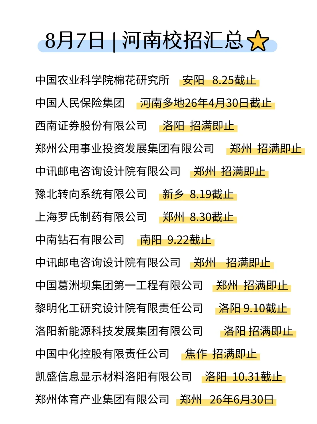 河南秋招也是不容小觑！建议先投免笔试的