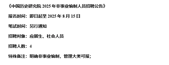 【8.11,中国历史研究院–8.15截止招聘】