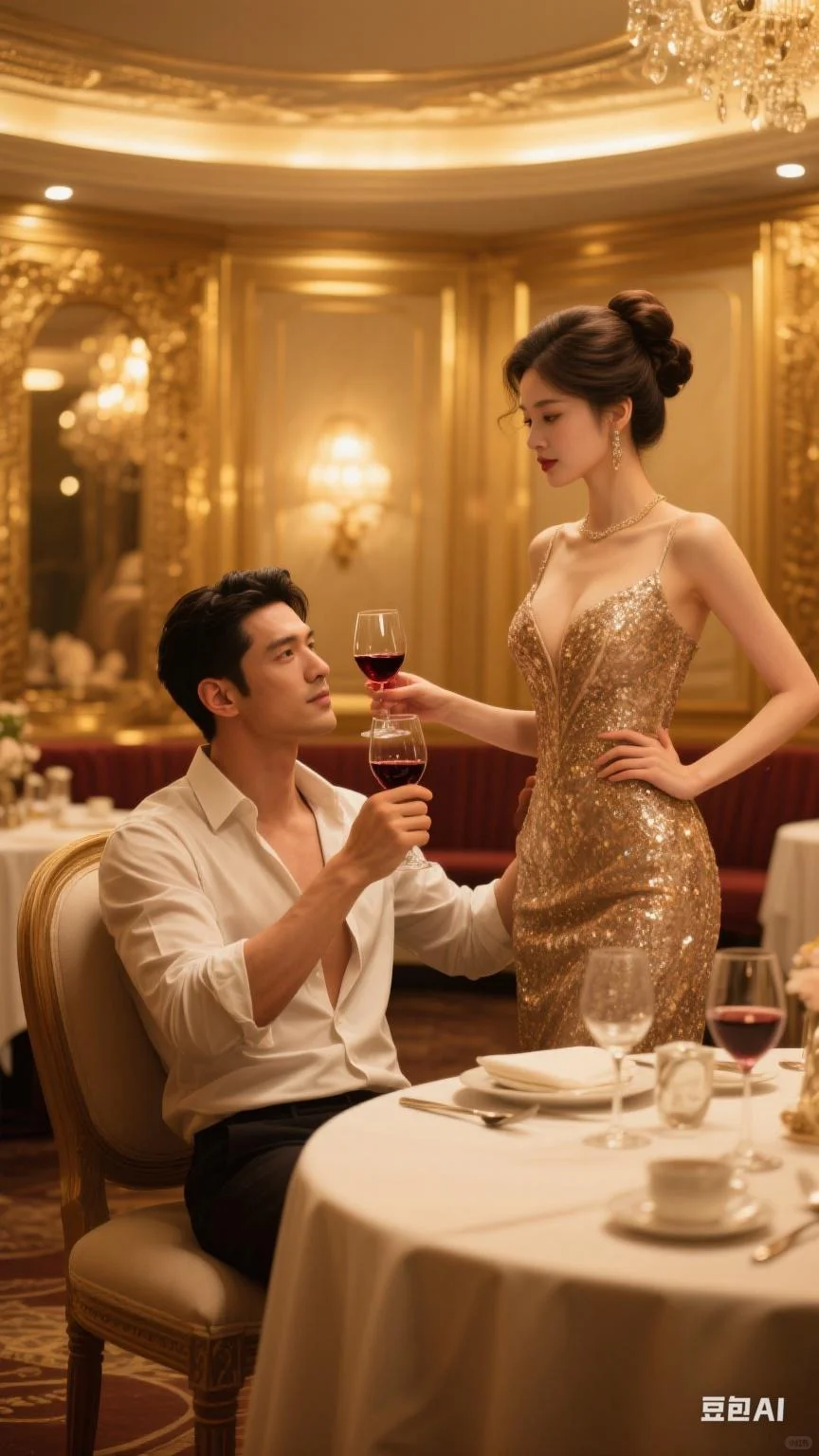 AI绘画 霸总和女明星的品酒日常