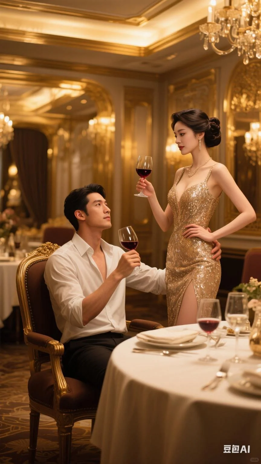 AI绘画 霸总和女明星的品酒日常