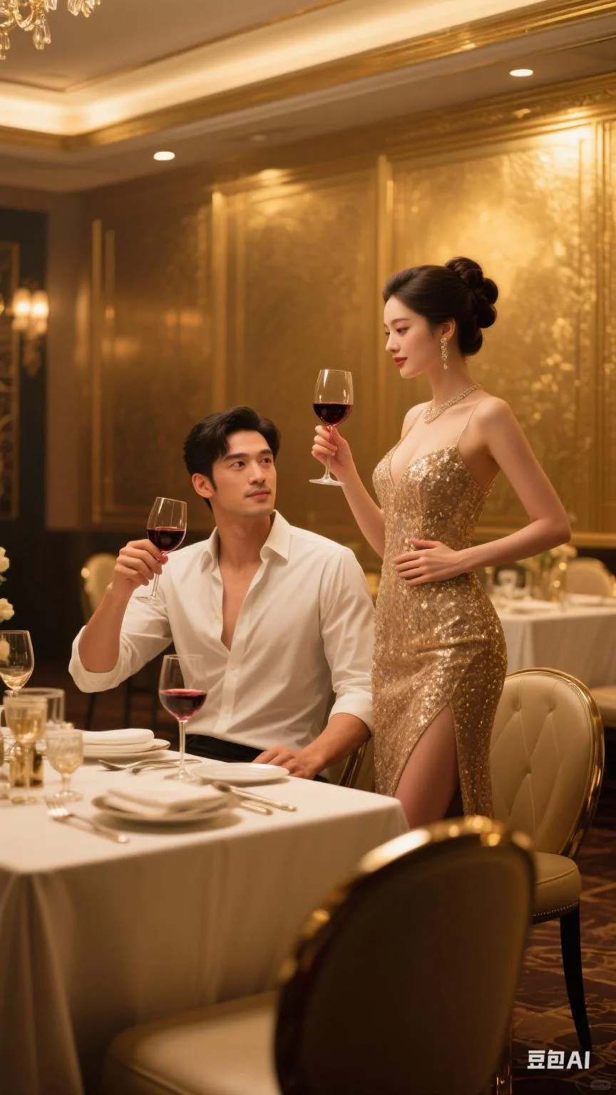 AI绘画 霸总和女明星的品酒日常