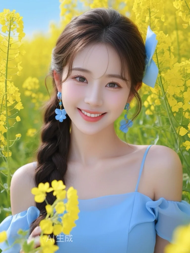 AI生成绝美蓝色花海写真