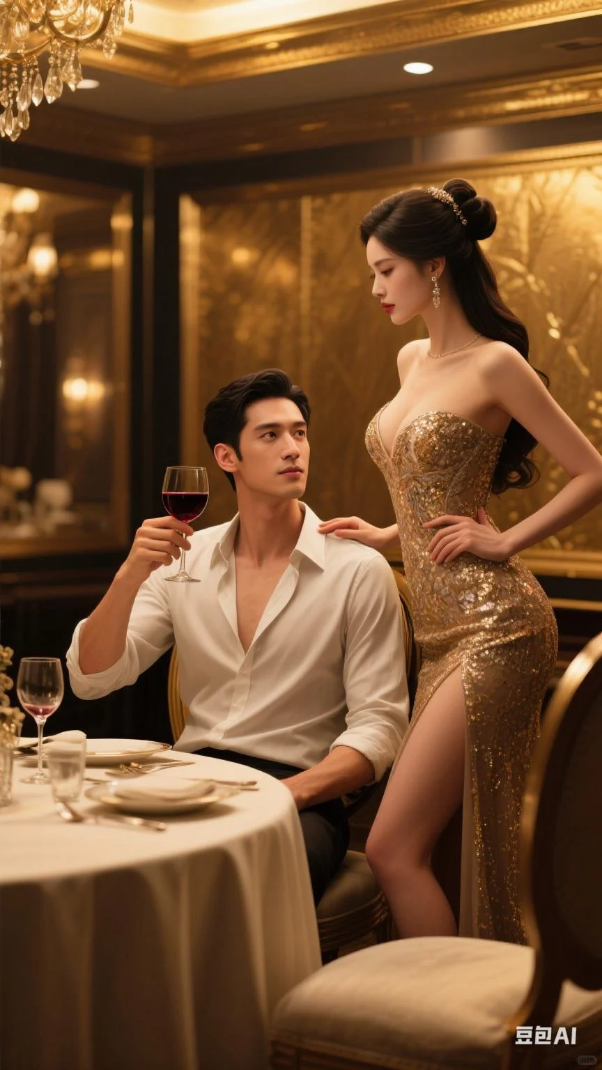 AI绘画 霸总和女明星的品酒日常