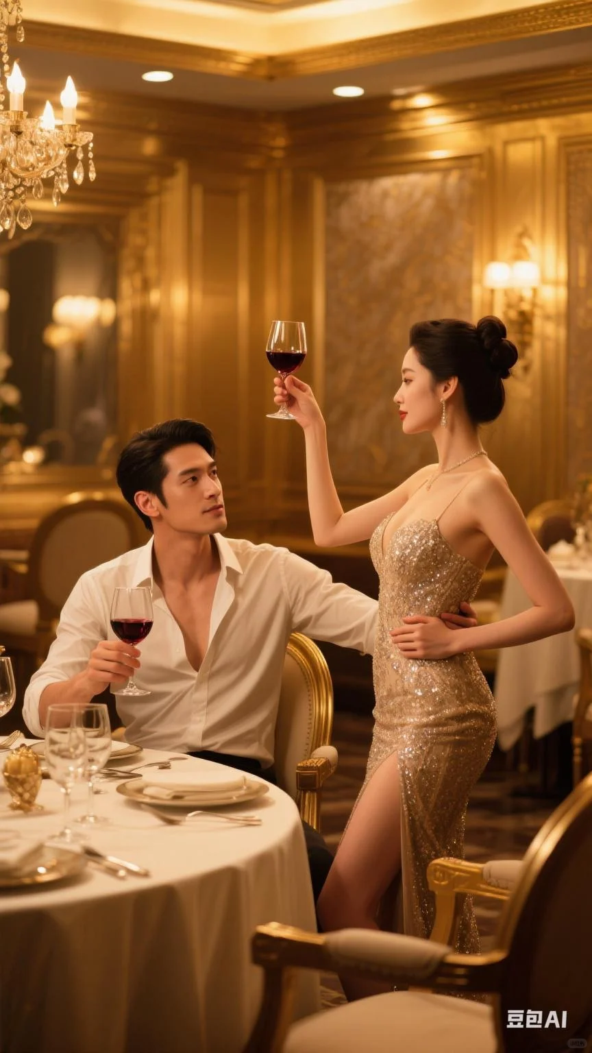 AI绘画 霸总和女明星的品酒日常