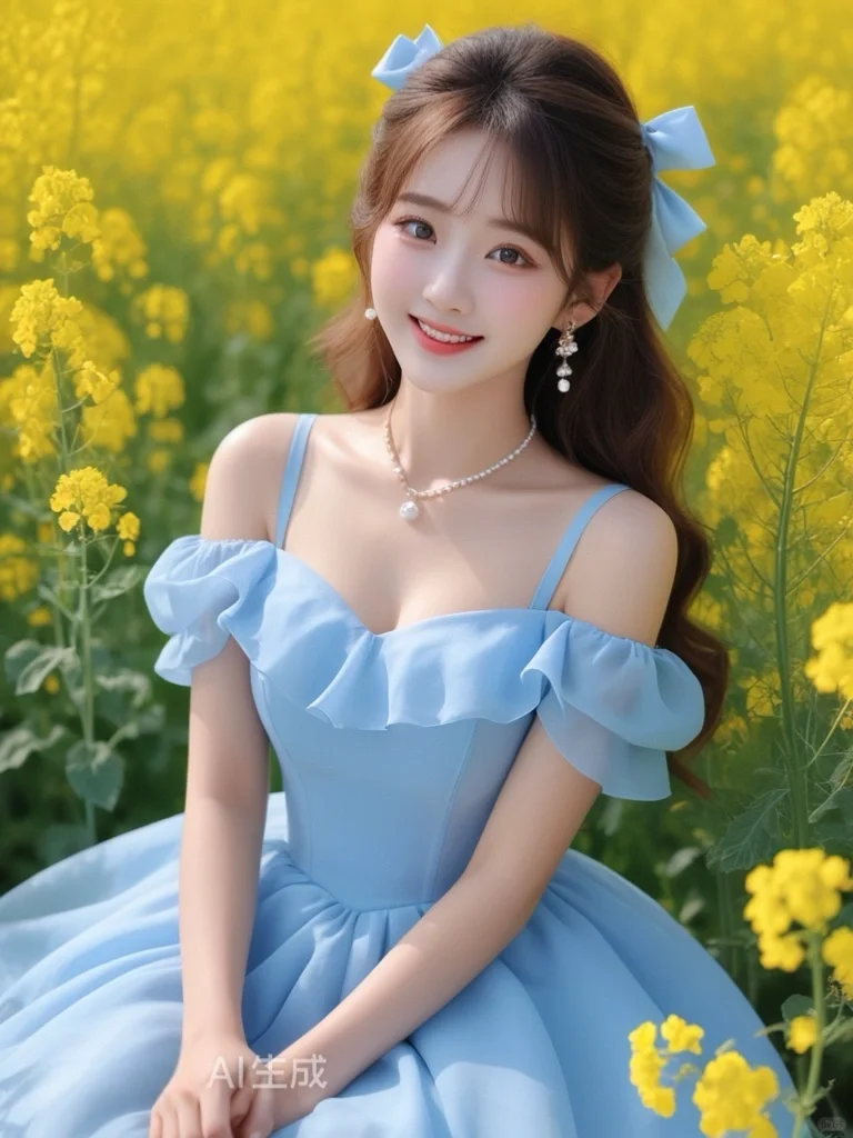 AI生成绝美蓝色花海写真