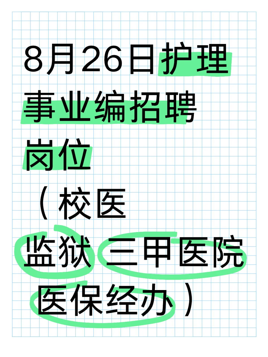 8月26日护理事业编招聘岗位(校医 监狱 三甲