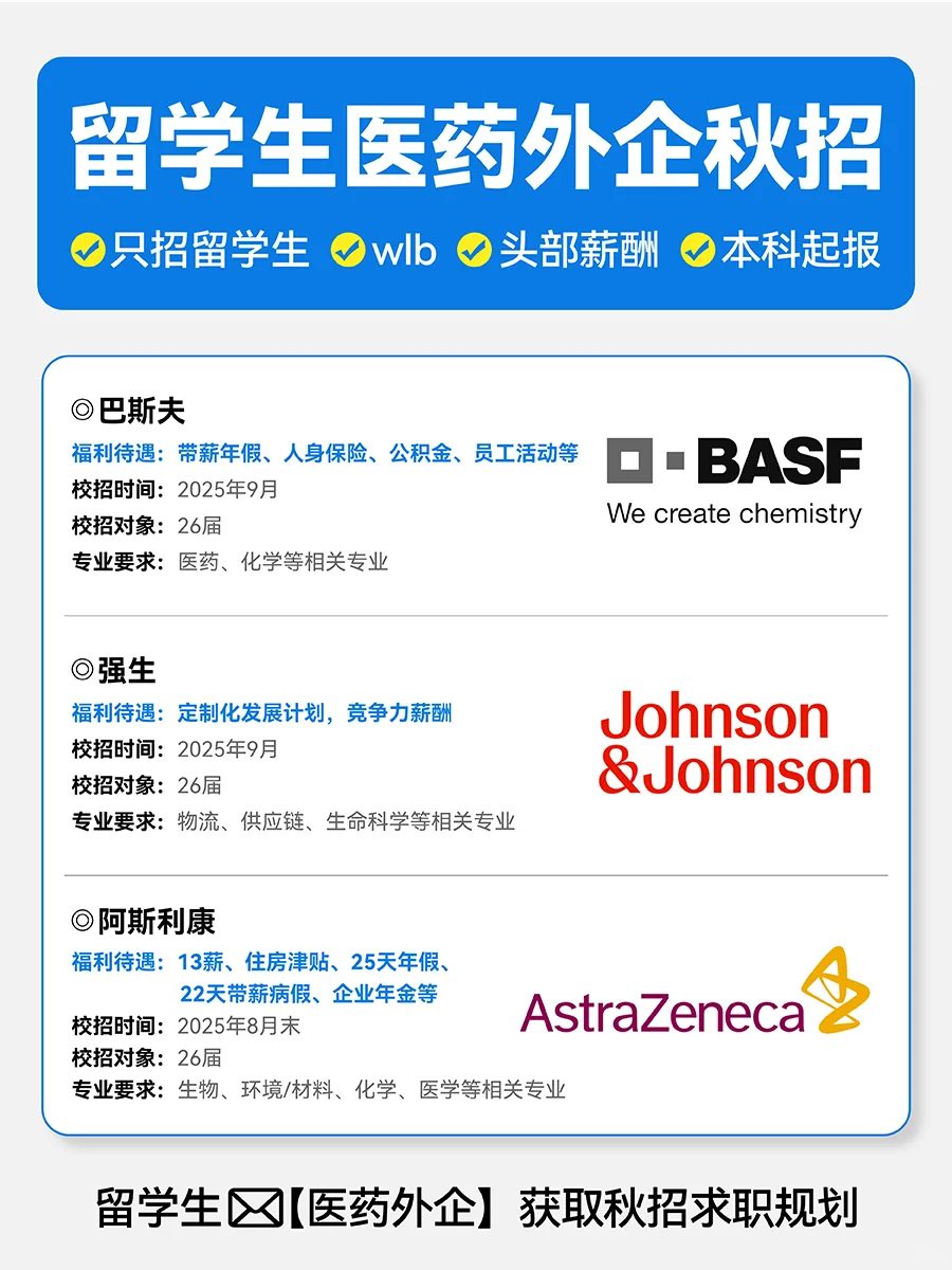 医药外企急招留学生！留子秋招必冲待遇超赞