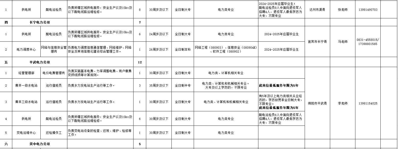 四川水电集团所属电力公司2025员工招聘公告