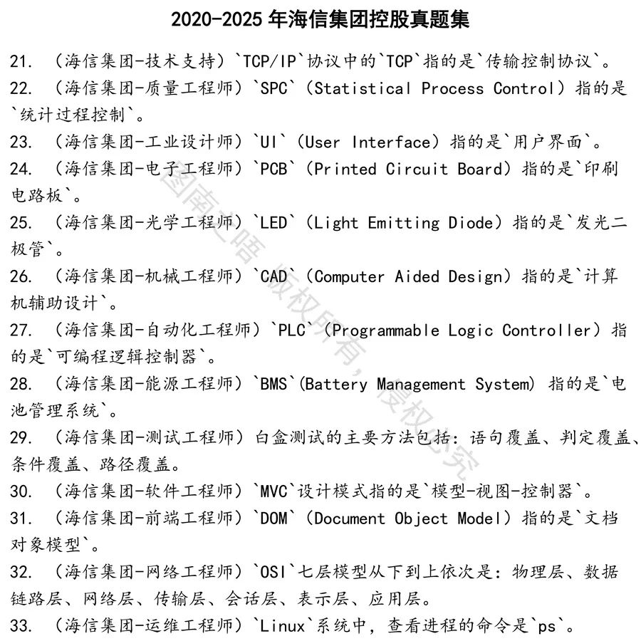 海信集团控股招聘考试资料真题笔试面试